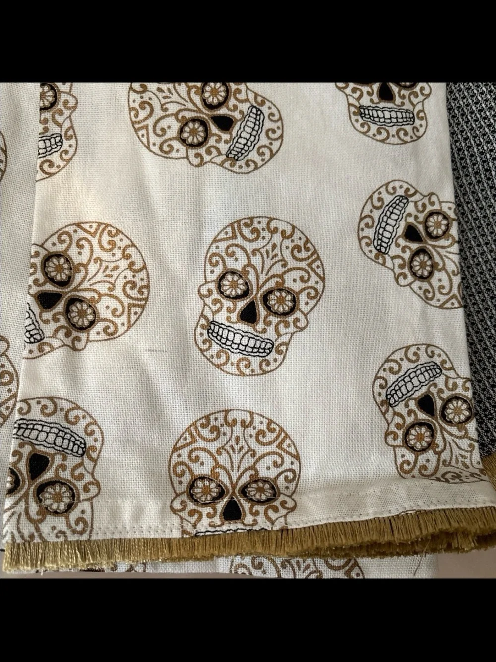 Max Studio Black and Gold Embroidered Sugar Skull Towel Set